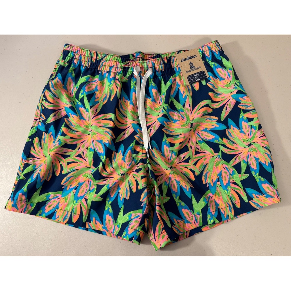 Chubbies Swim Trunks Men Large Navy The Ocean Flowers 5.5" Inseam Shorts NEW